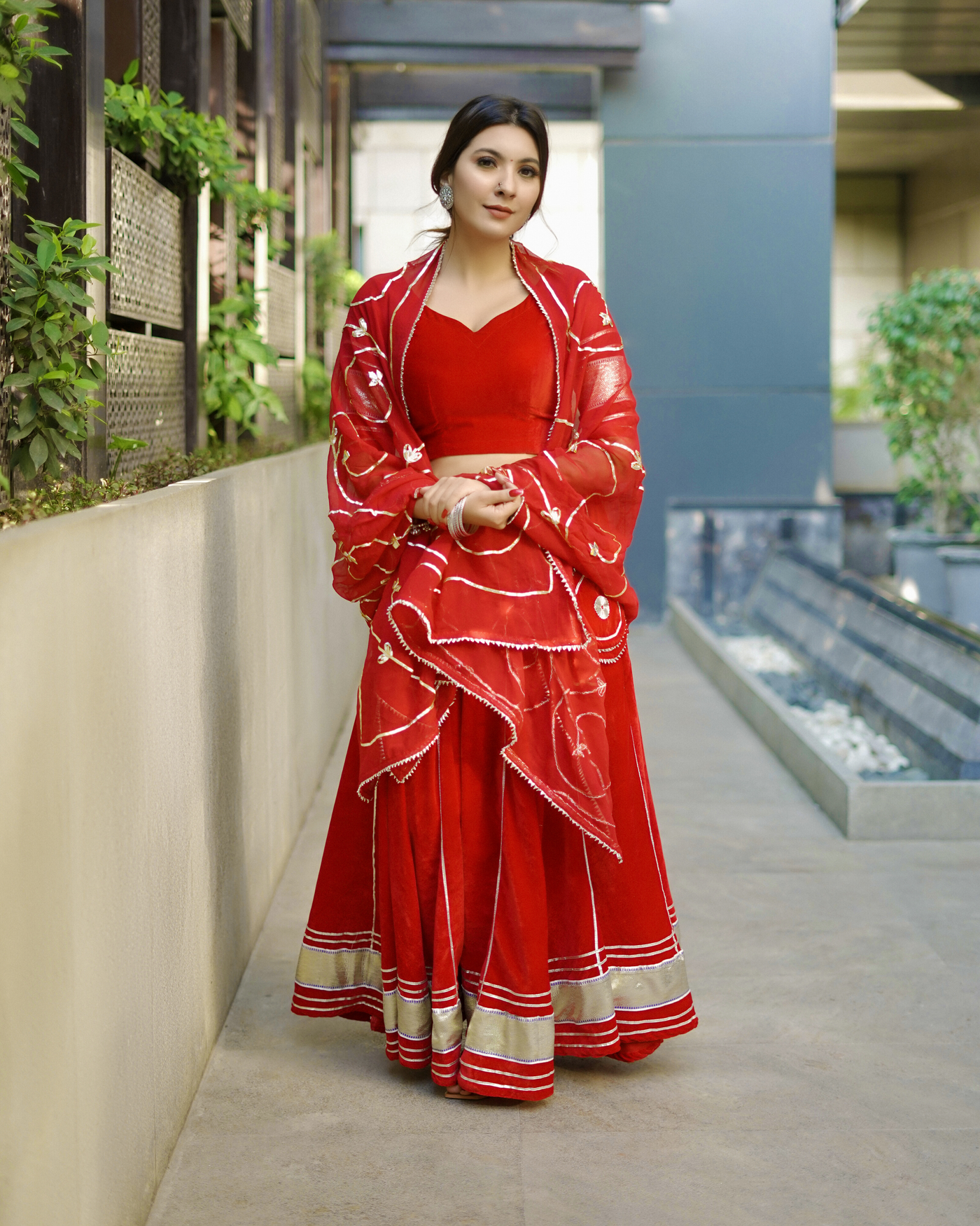 Red Velour Frill Dress