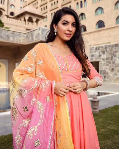 Apple Peach Gotapatti Suit Set