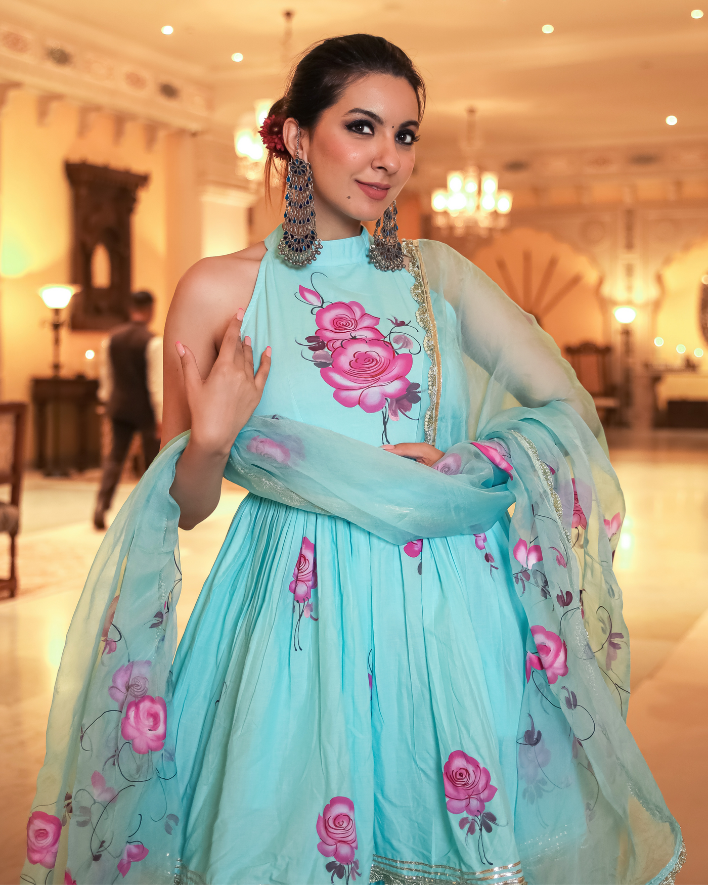 Summer Blue Handpainted Gota Sharara Set