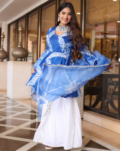 Arctic Blue Tie And Dye Sharara Set