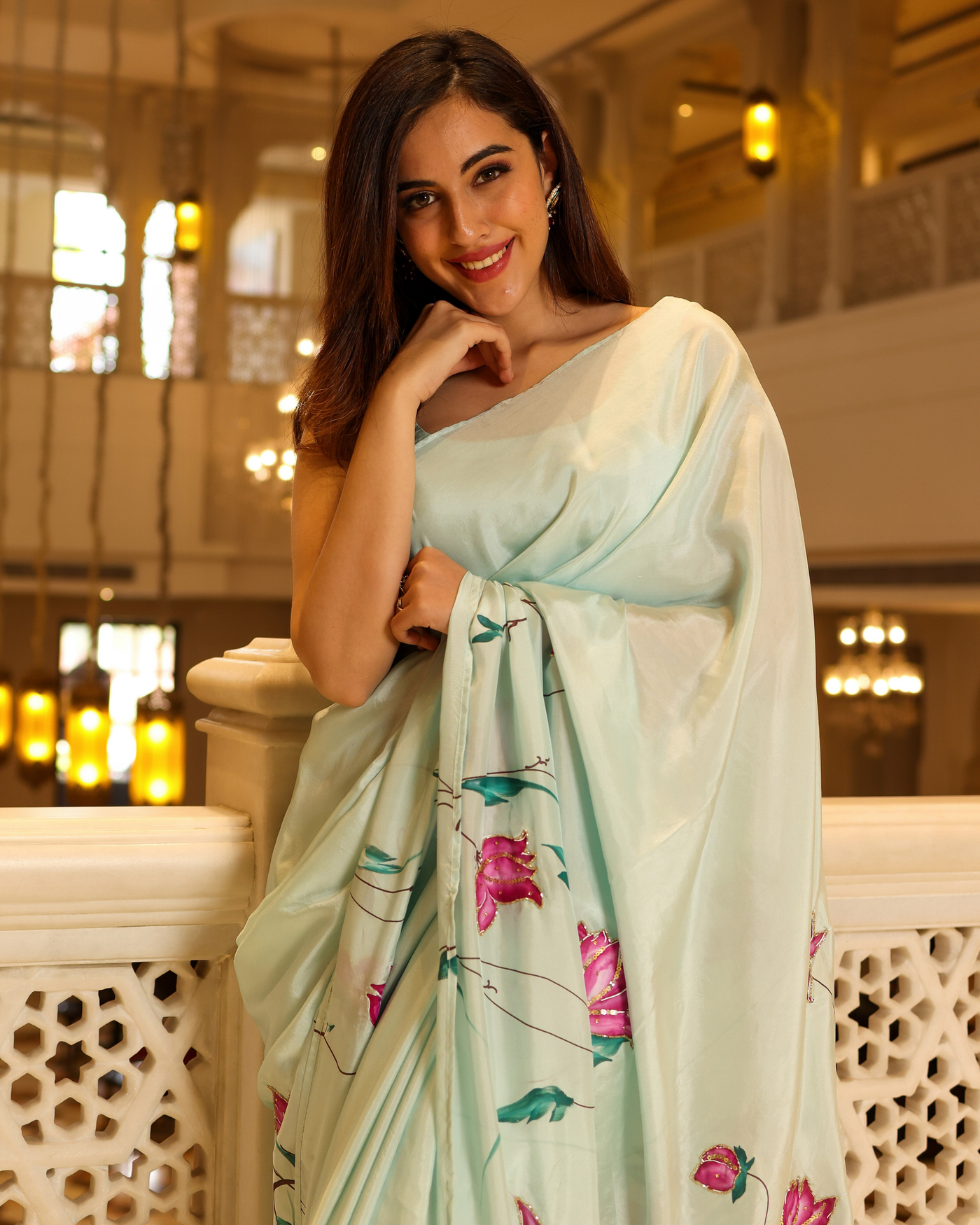 Green Cardamom Handpainted Silk Saree