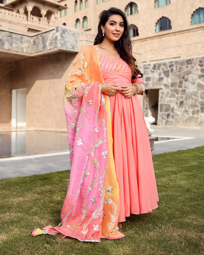 Apple Peach Gotapatti Suit Set