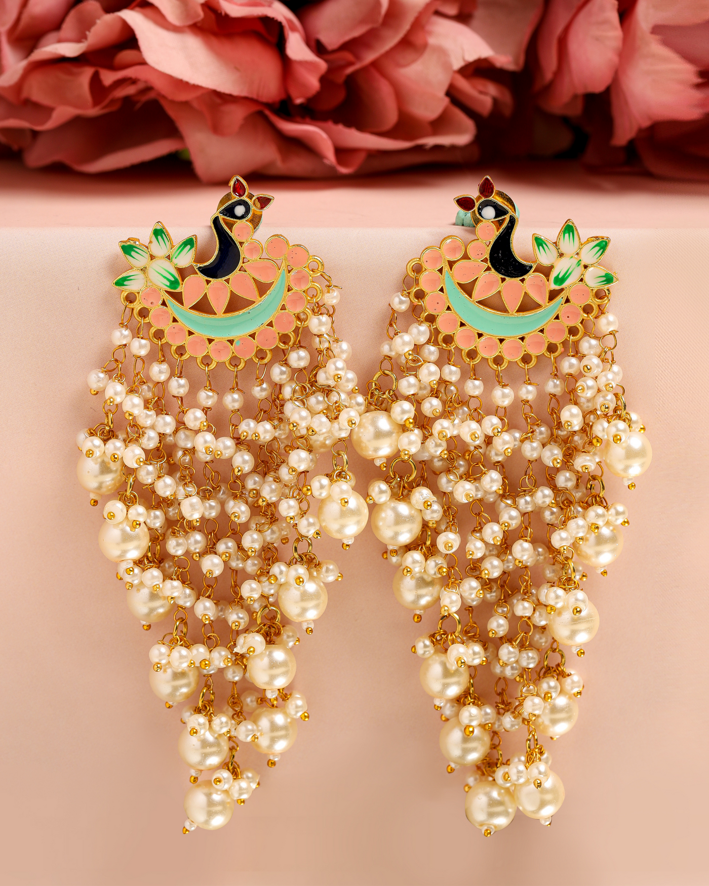 Peachy Pearl Handcrafted Earrings
