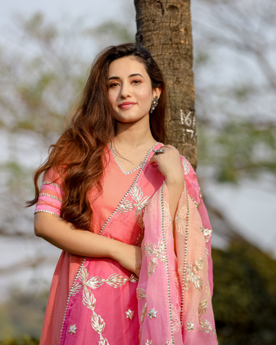 Dazzle Peach Gotapatti Suit Set