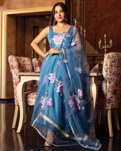 Zarqa Organza Handpainted Suit Set
