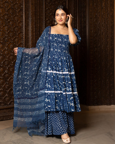 Nilgiri Handblock Tiered Sharara Set