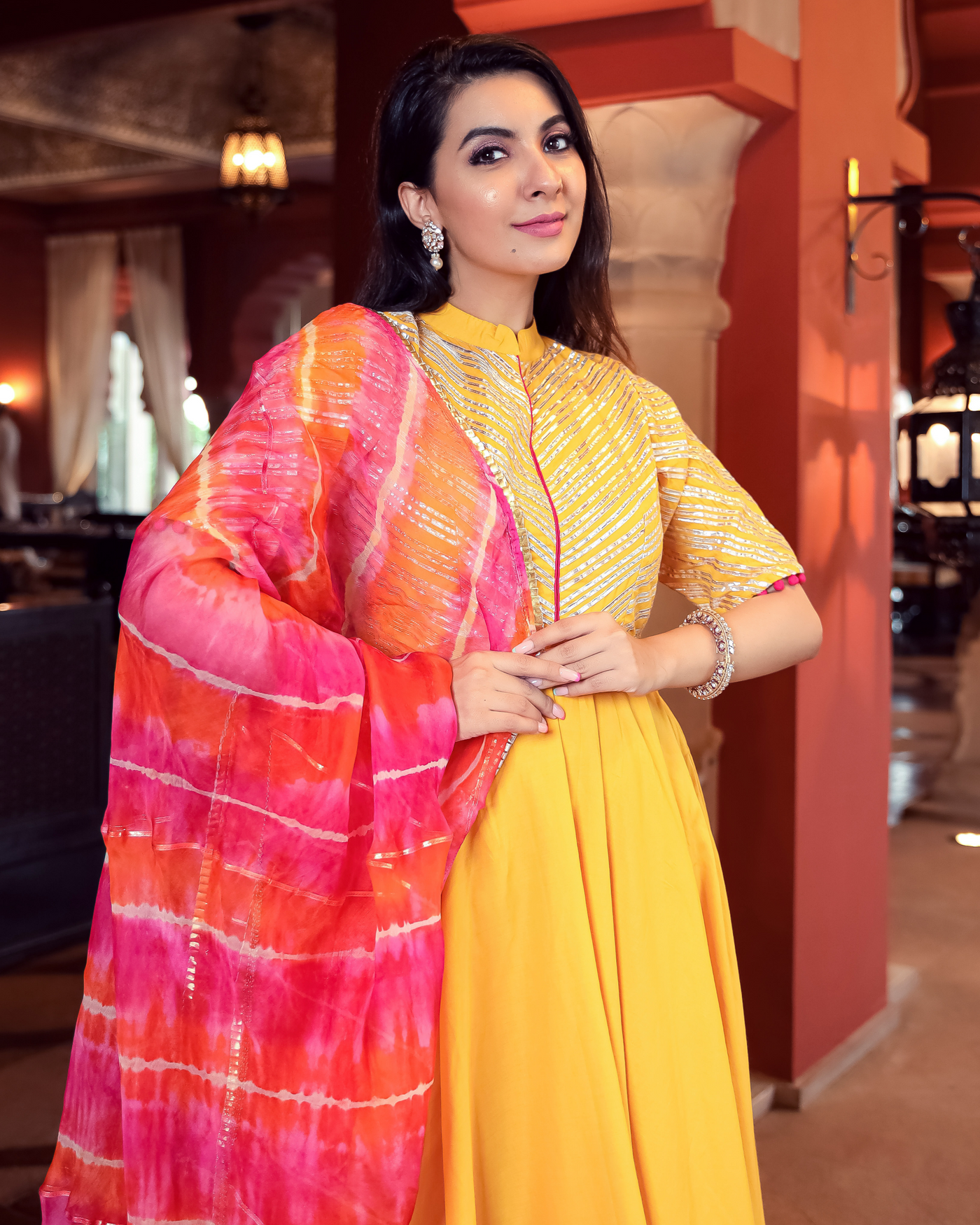 Crystal Yellow Leheriya Gota Suit Set