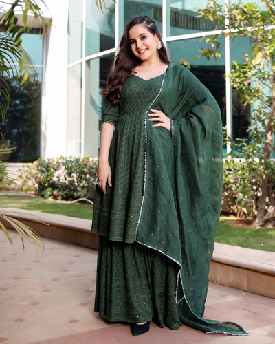 Majestic Green Chikankari Sharara Set