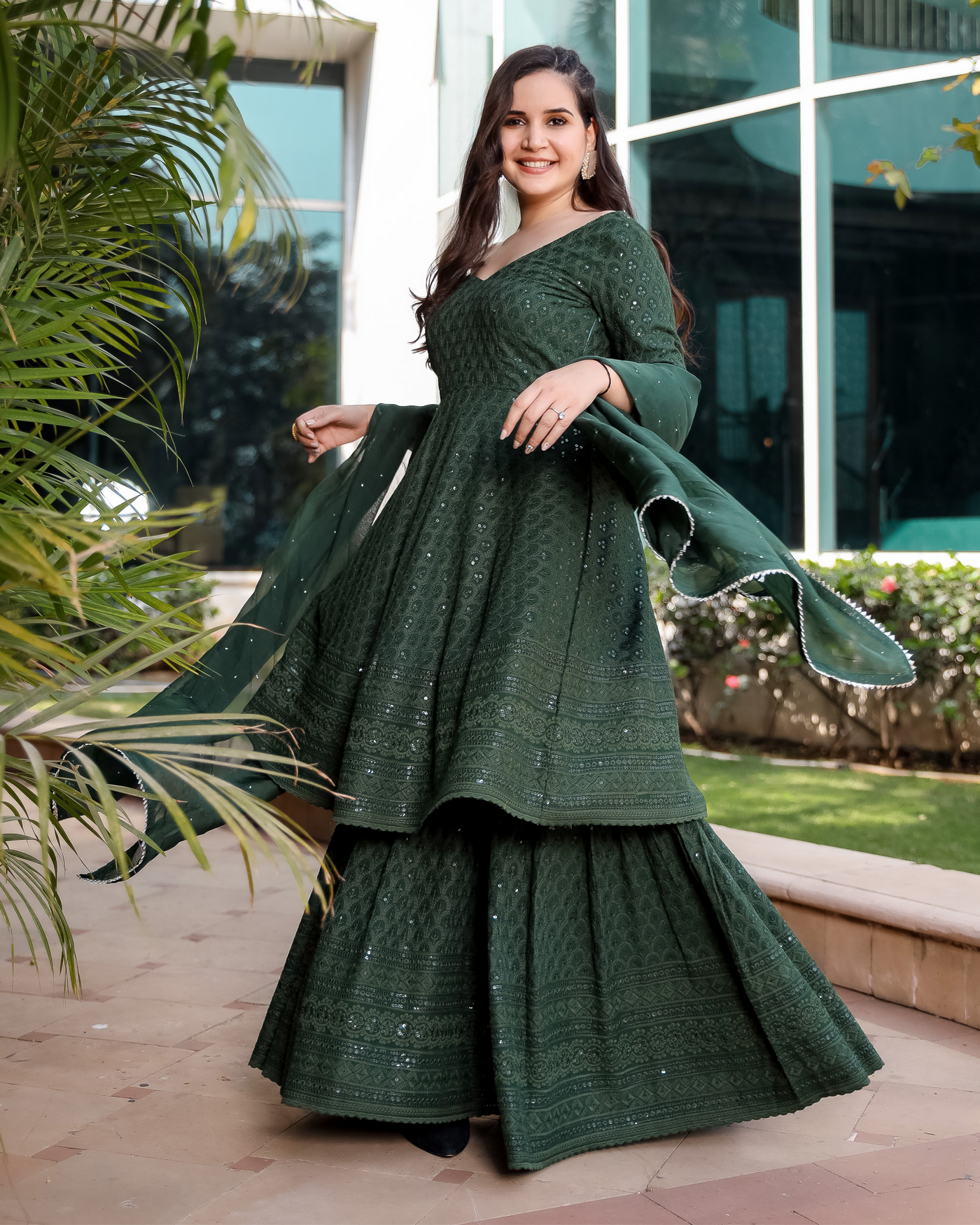 Majestic Green Chikankari Sharara Set