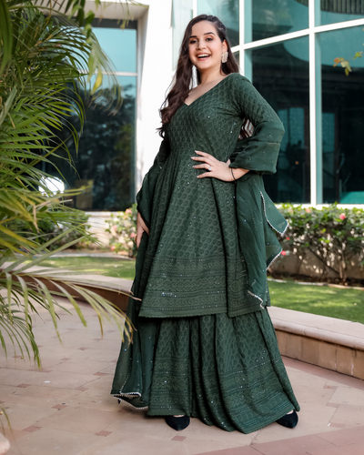 Majestic Green Chikankari Sharara Set