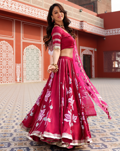 Magenta Pink Handpainted Lehenga Set