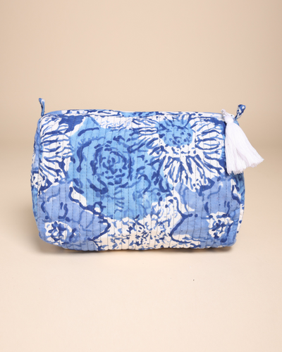 Jazz Blue Cotton Block Printed Pouch Bag