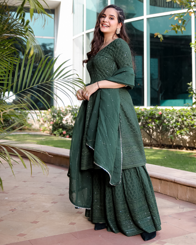 Majestic Green Chikankari Sharara Set