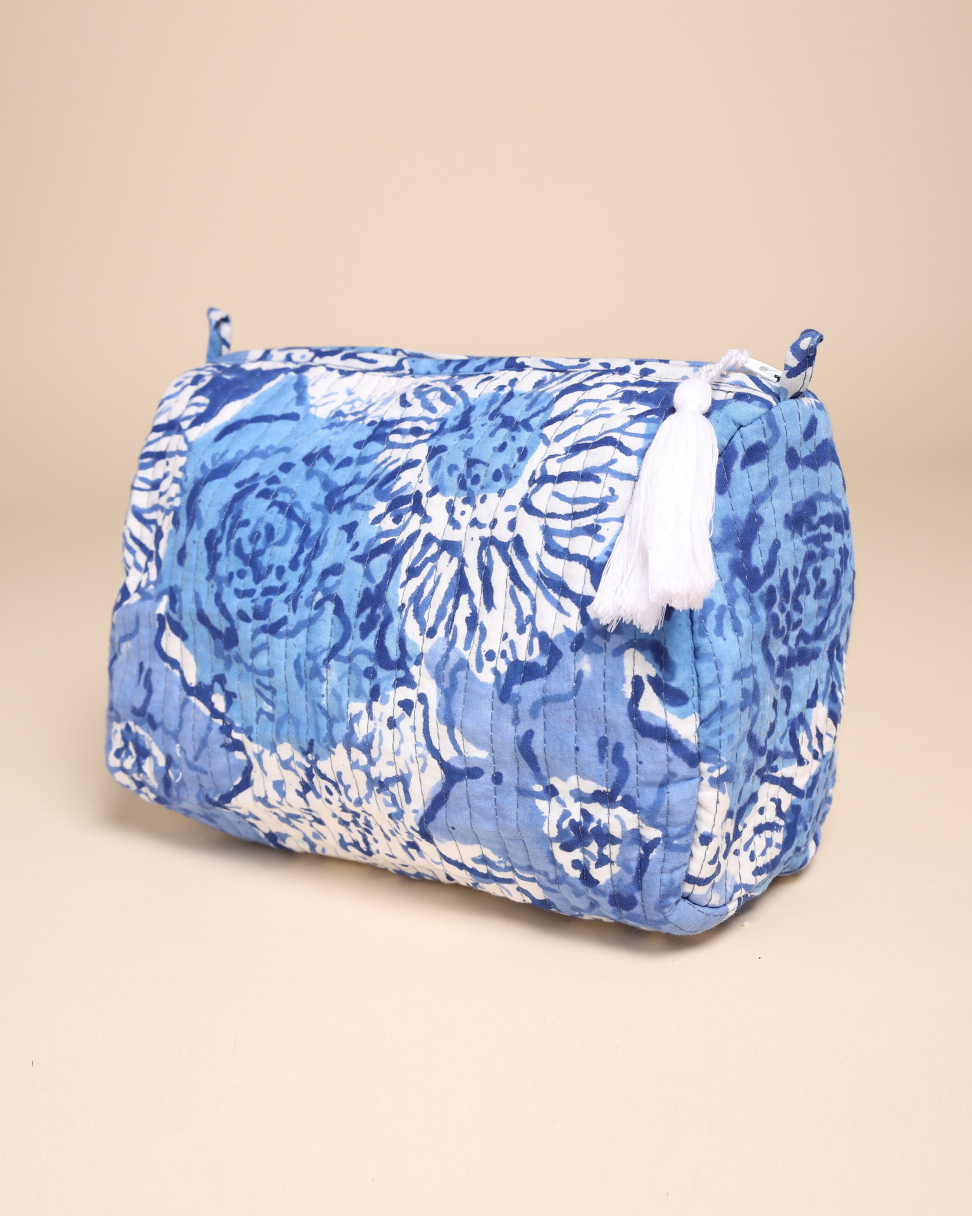 Jazz Blue Cotton Block Printed Pouch Bag