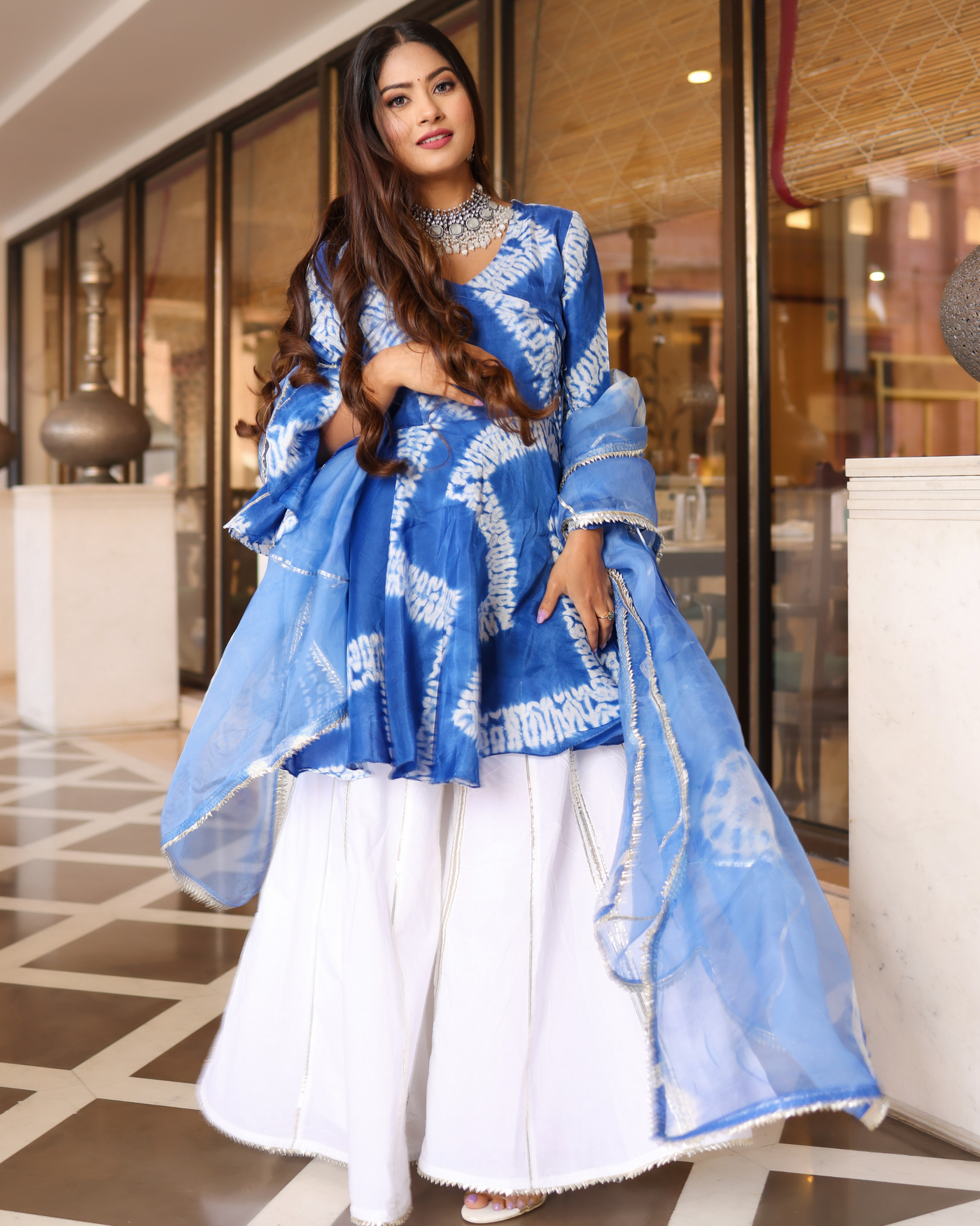 Arctic Blue Tie And Dye Sharara Set