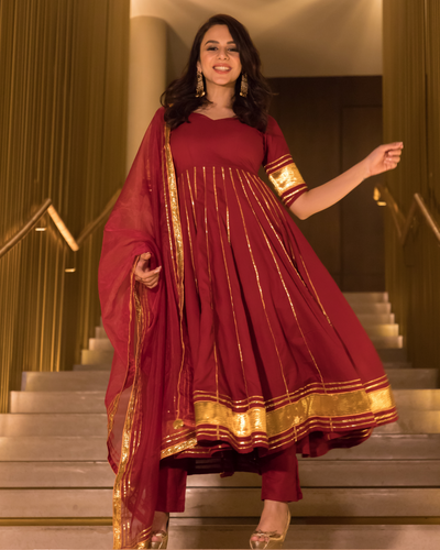 Berry Maroon Gotapatti Anarkali Set