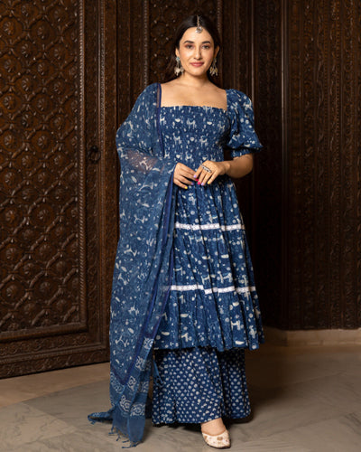 Nilgiri Handblock Tiered Sharara Set