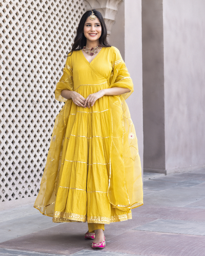 Dark Yellow party wear suit punjabi with cotton dupatta | Kiran's Boutique