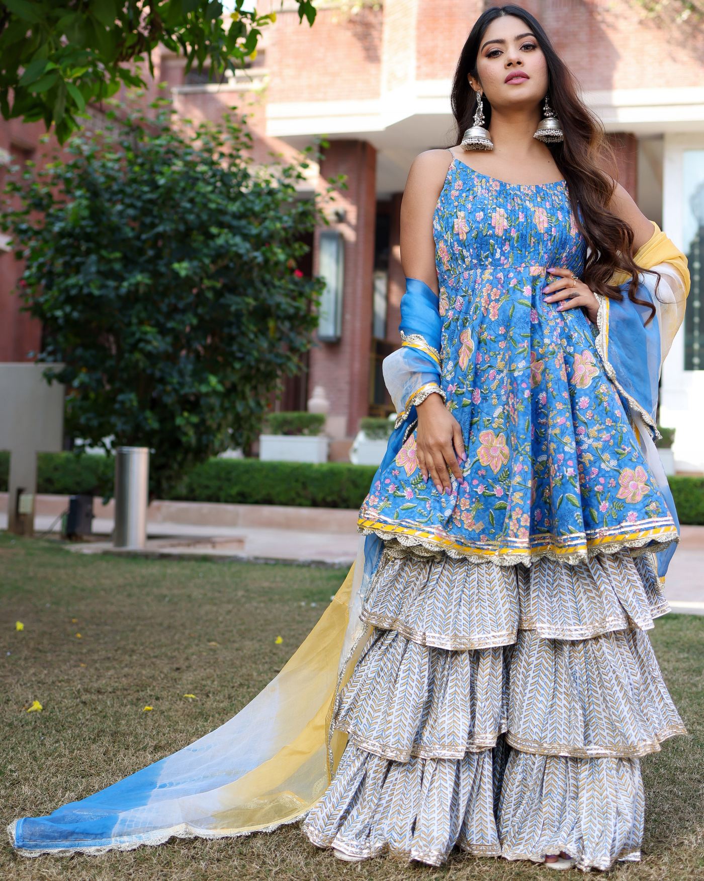 Symphonic Blue Handblock Sharara Set