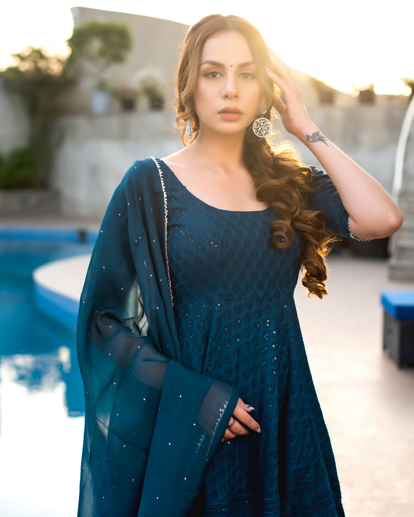 Turquish Blue Embroidered Sharara Set