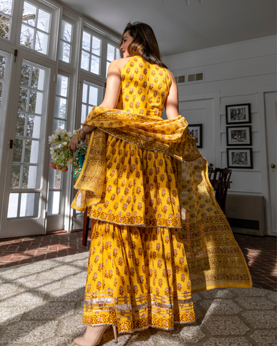 Yellow Dutch Handblock Sharara Set