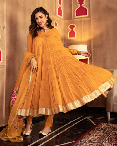 Yellow Color Readymade Rayon Plain Punjabi Patiala Suits & Contrast Pink  Dupatta | eBay