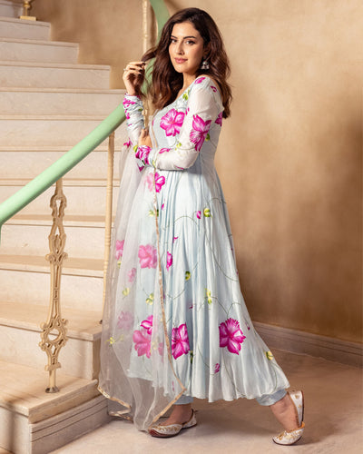 Net Party Wear Sharara Suit In Light Pink Colour