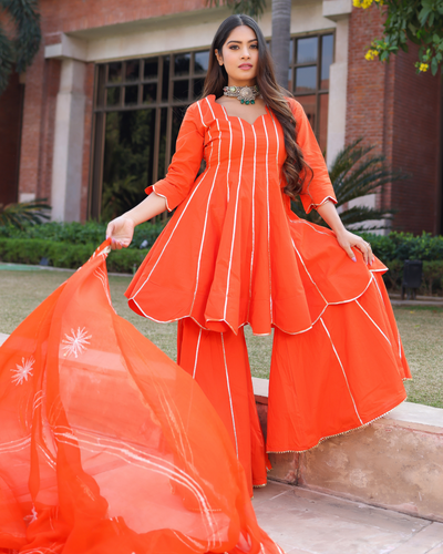 Spanish Orange Gotapatti Sharara Set