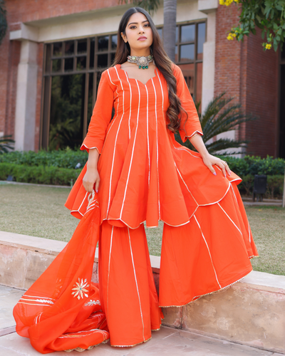 Spanish Orange Gotapatti Sharara Set