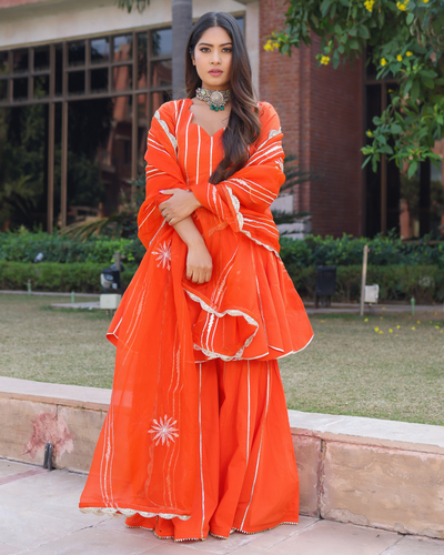 Spanish Orange Gotapatti Sharara Set