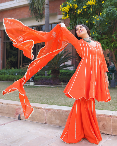 Spanish Orange Gotapatti Sharara Set