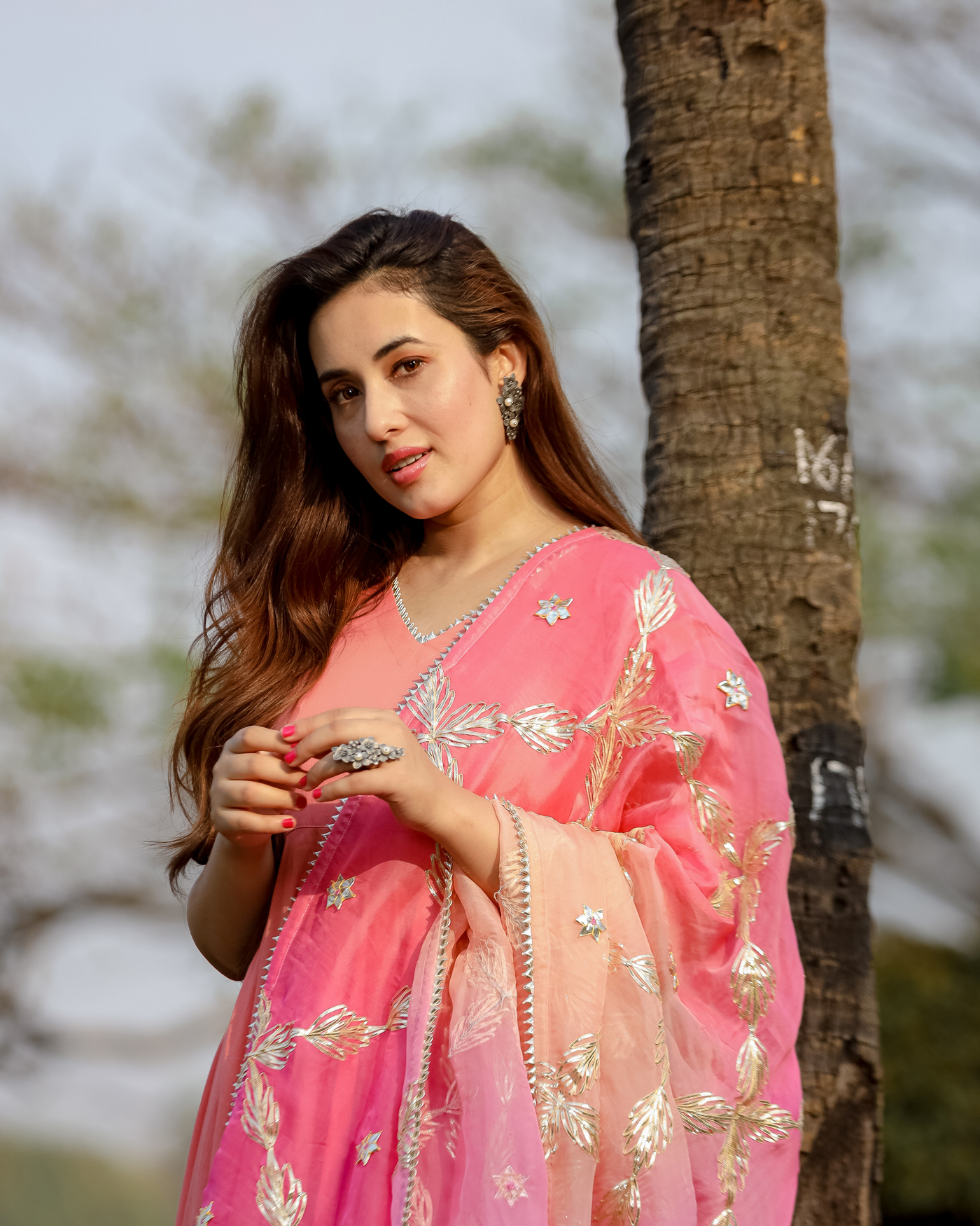 Dazzle Peach Gotapatti Suit Set