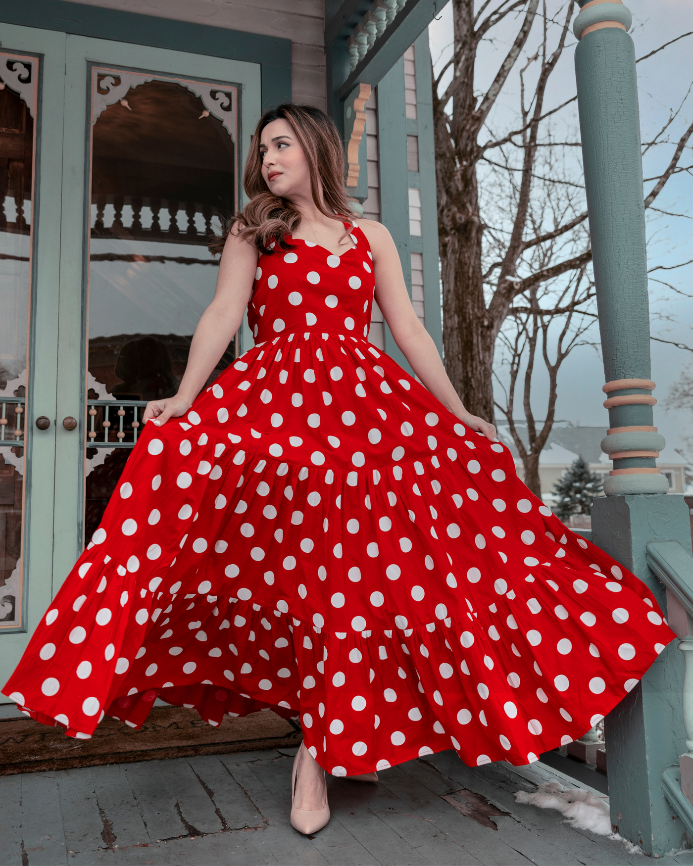 Currant Red Polka Cotton Dress