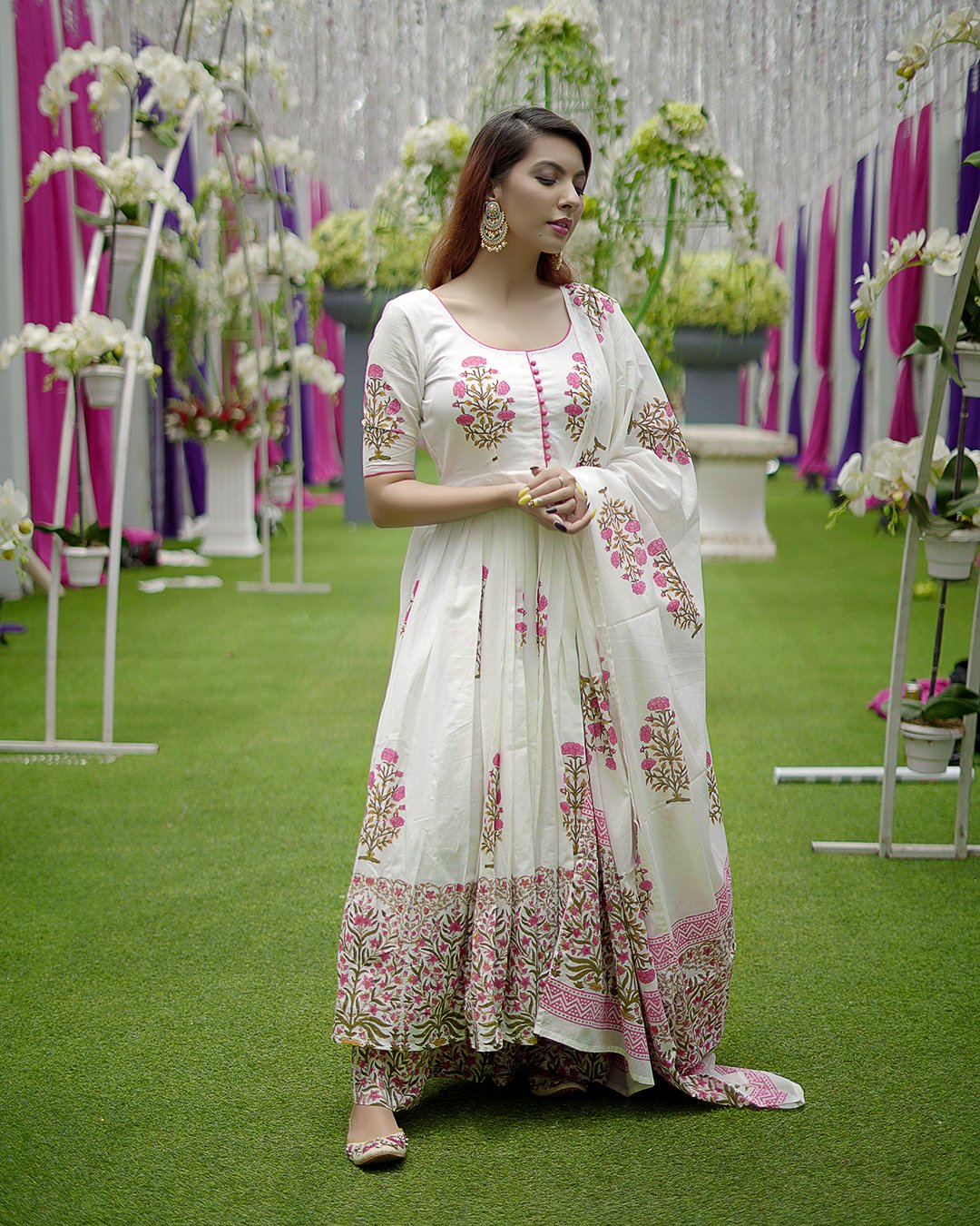 White Mehrab Handblock Suit Set
