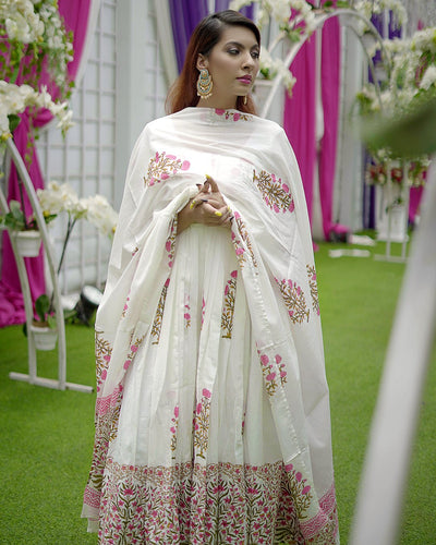 White Mehrab Handblock Suit Set