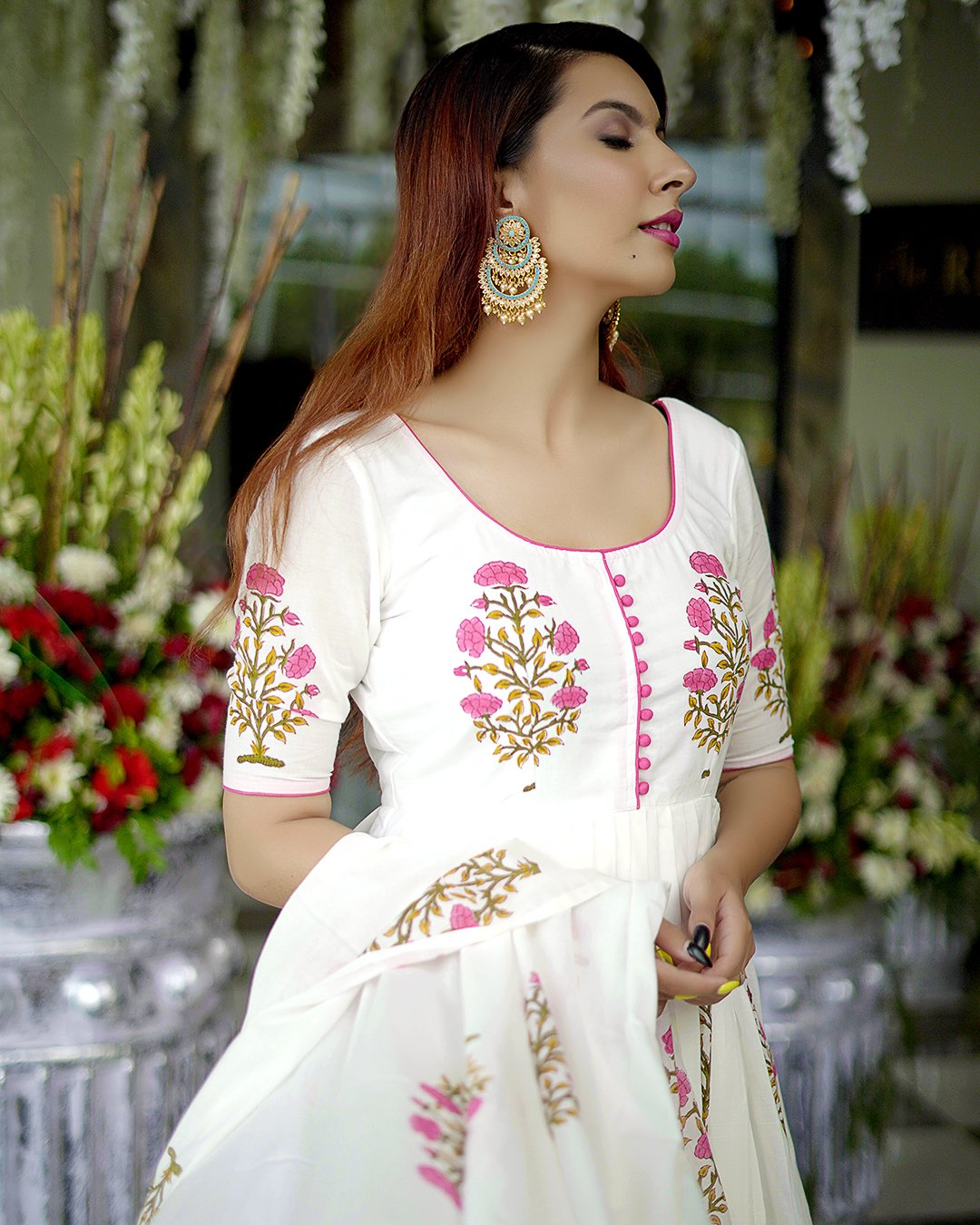 White Mehrab Handblock Suit Set