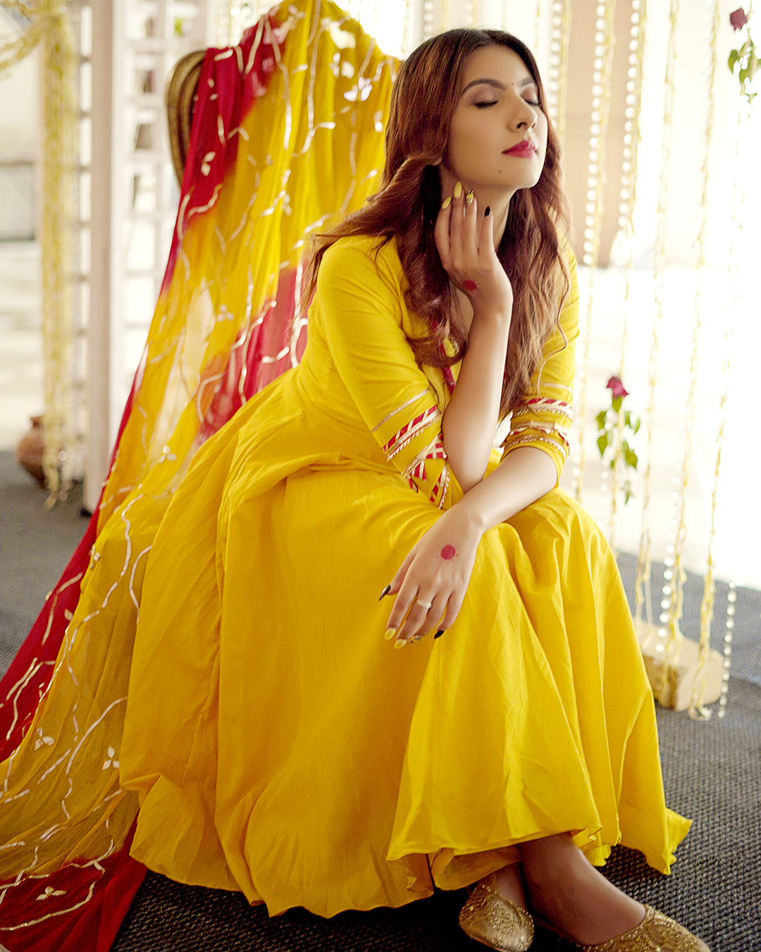 Buy YELLOW GEORGETTE ANARKALI GOTA PATTI SUIT DRESS - Kathori Sons –  Kothari Sons