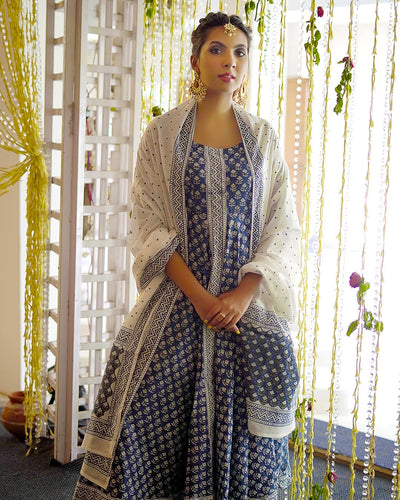 Indian Blue Handblock Suit Set