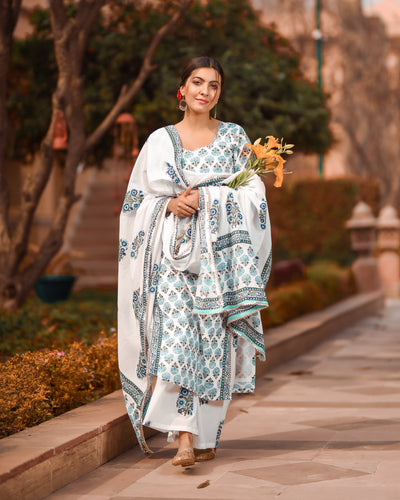 Midnight Blue Handblock Cotton Suit Set
