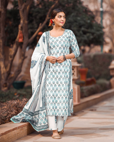Midnight Blue Handblock Cotton Suit Set