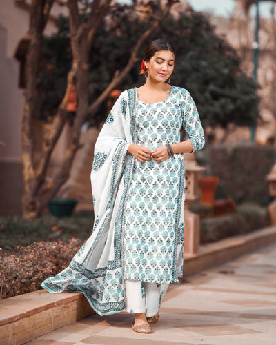 Midnight Blue Handblock Cotton Suit Set
