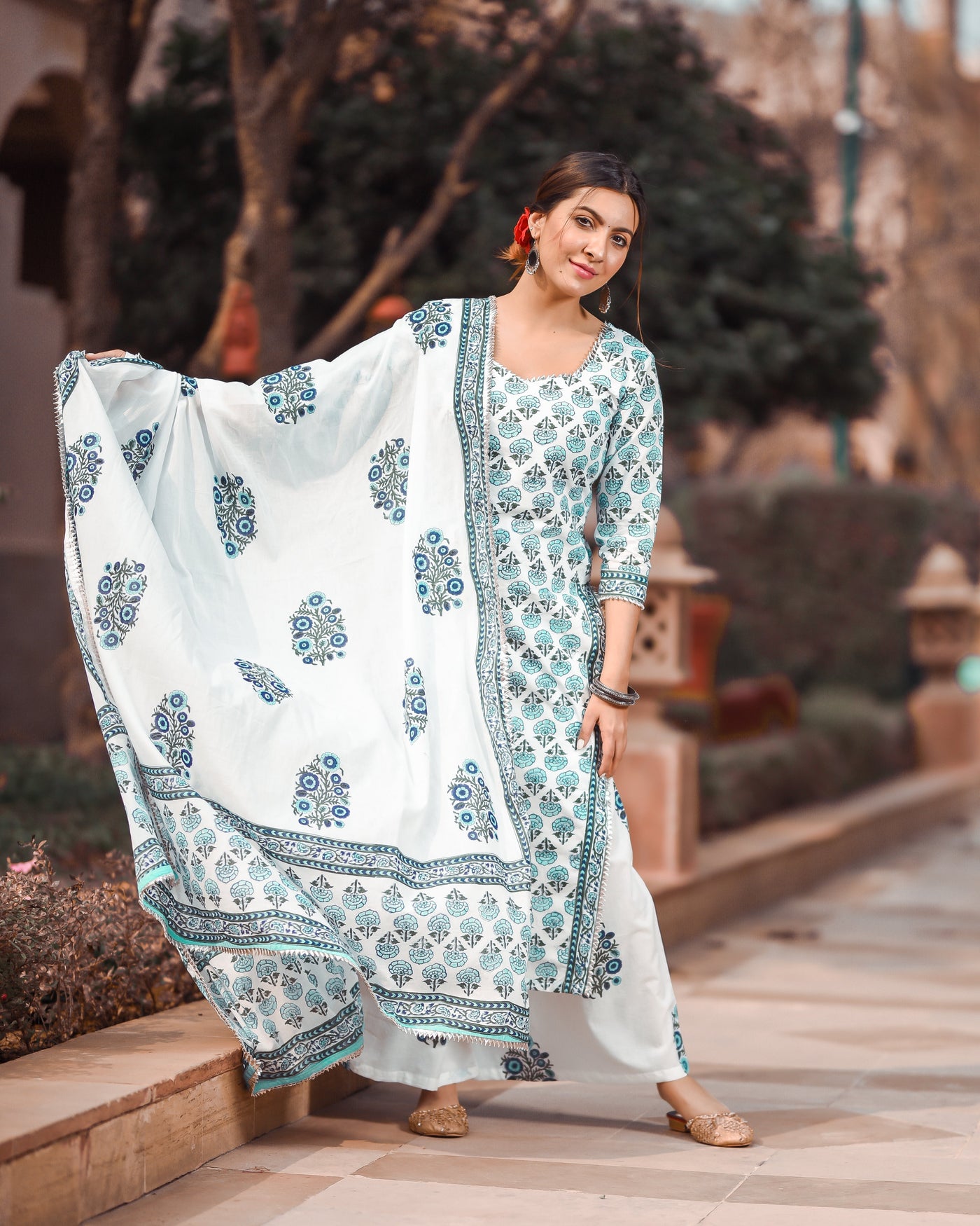 Midnight Blue Handblock Cotton Suit Set