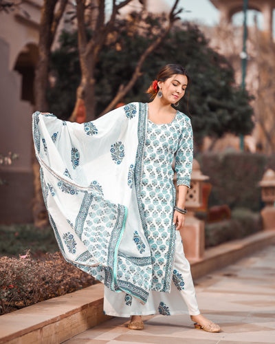 Midnight Blue Handblock Cotton Suit Set