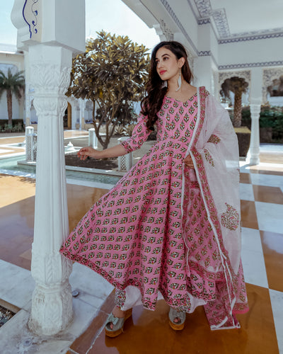 Buy Pink Melody Handblock Suit Set online in India at Best Price | Aachho