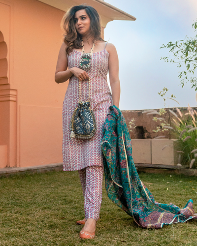 Green Blush Handblock Suit Set