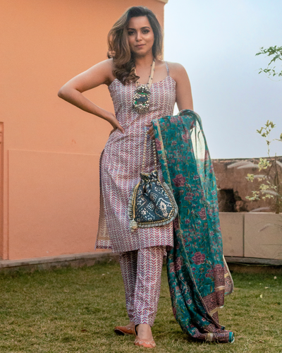Green Blush Handblock Suit Set