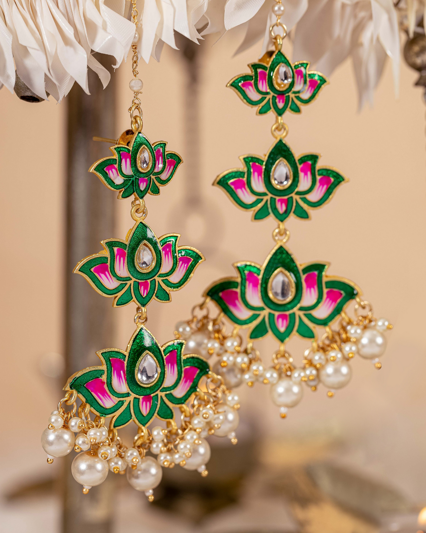 Green Lotus Handcrafted Brass Earrings