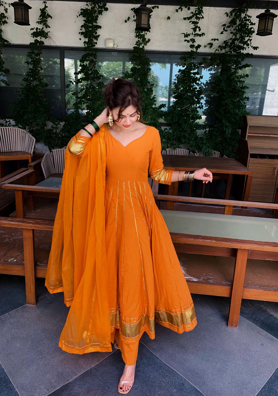 Buy Golden Orange Gotapatti Anarkali Set online in India at Best Price |  Aachho