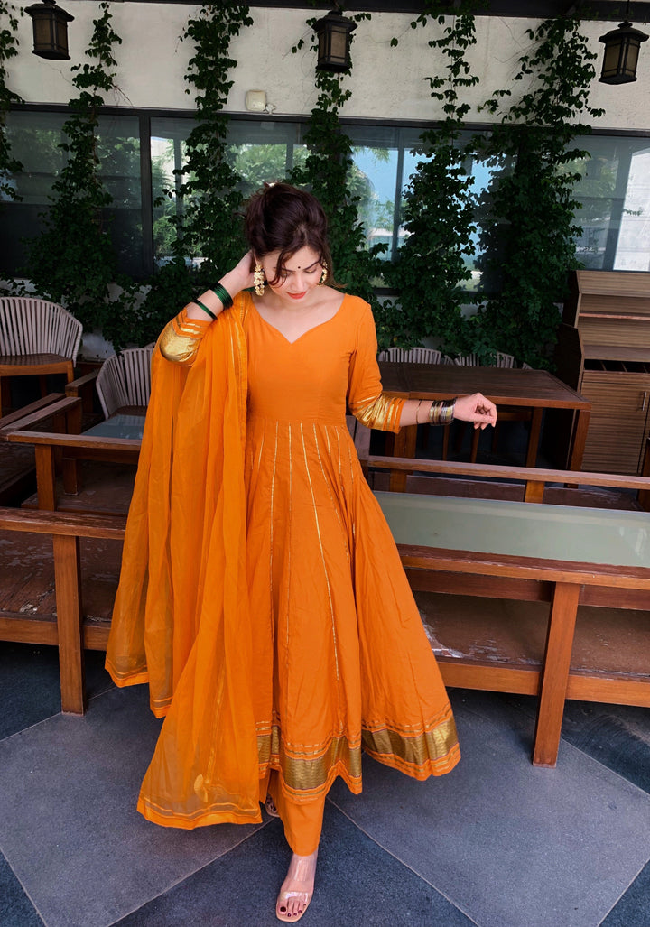 Orange anarkali suit sales
