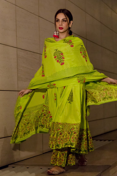 Green Mehrab Handblock Cotton Suit Set